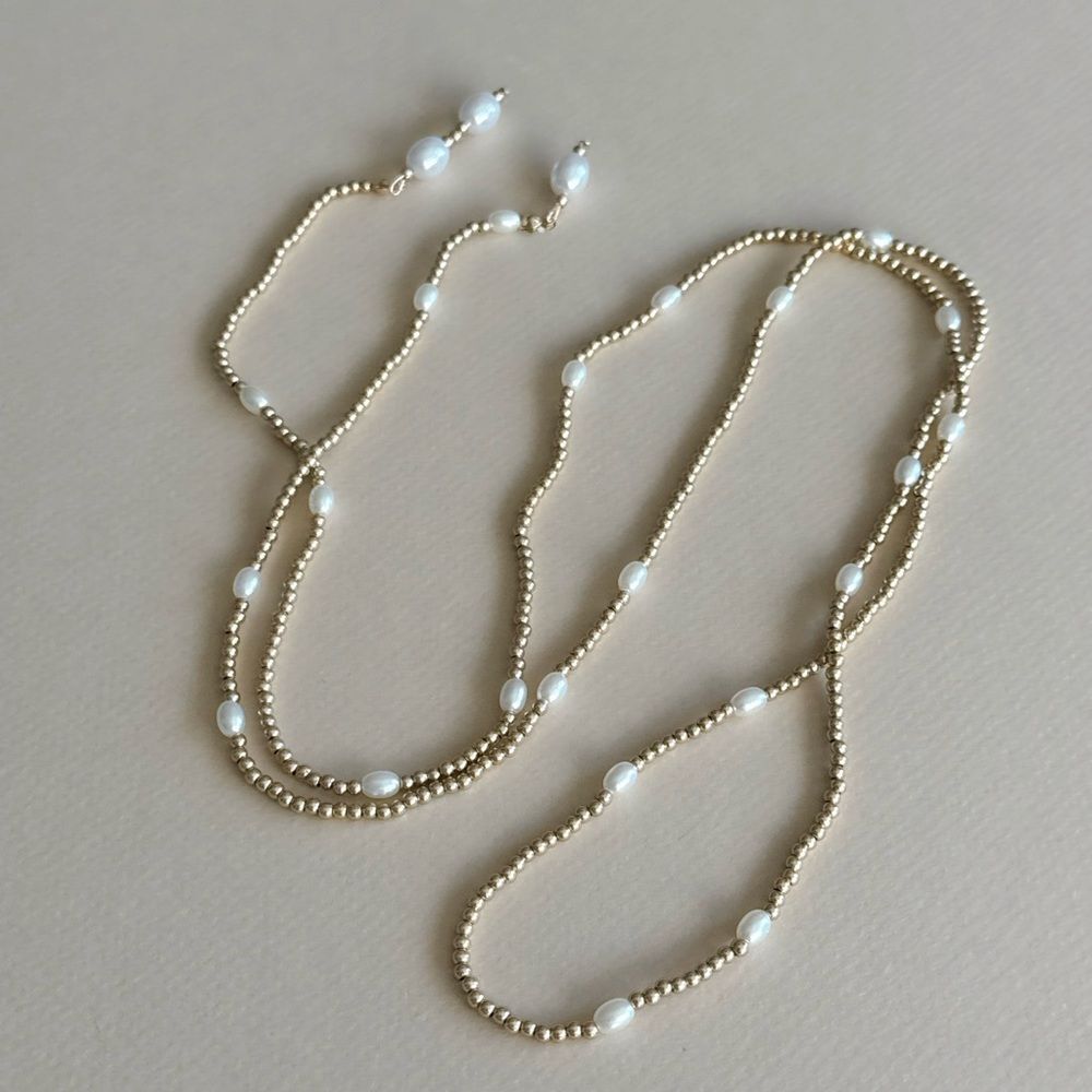 Free People Gold and White Pearl Lariat Necklace - Picture 2 of 3